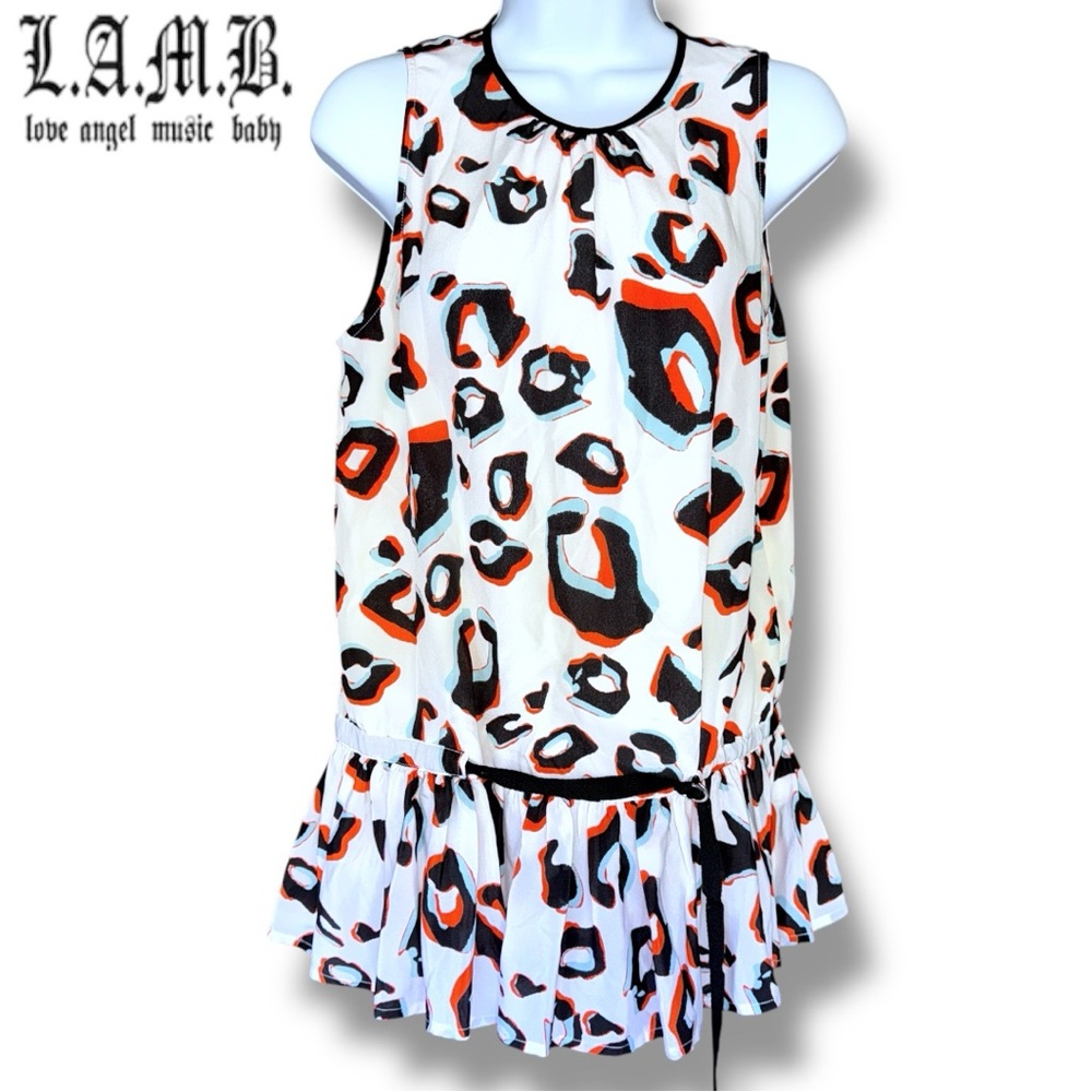 L.A.M.B. 100% Silk Tank Blouse Top Peplum Leopard Belt Gwen Stefani RARE FIND 6